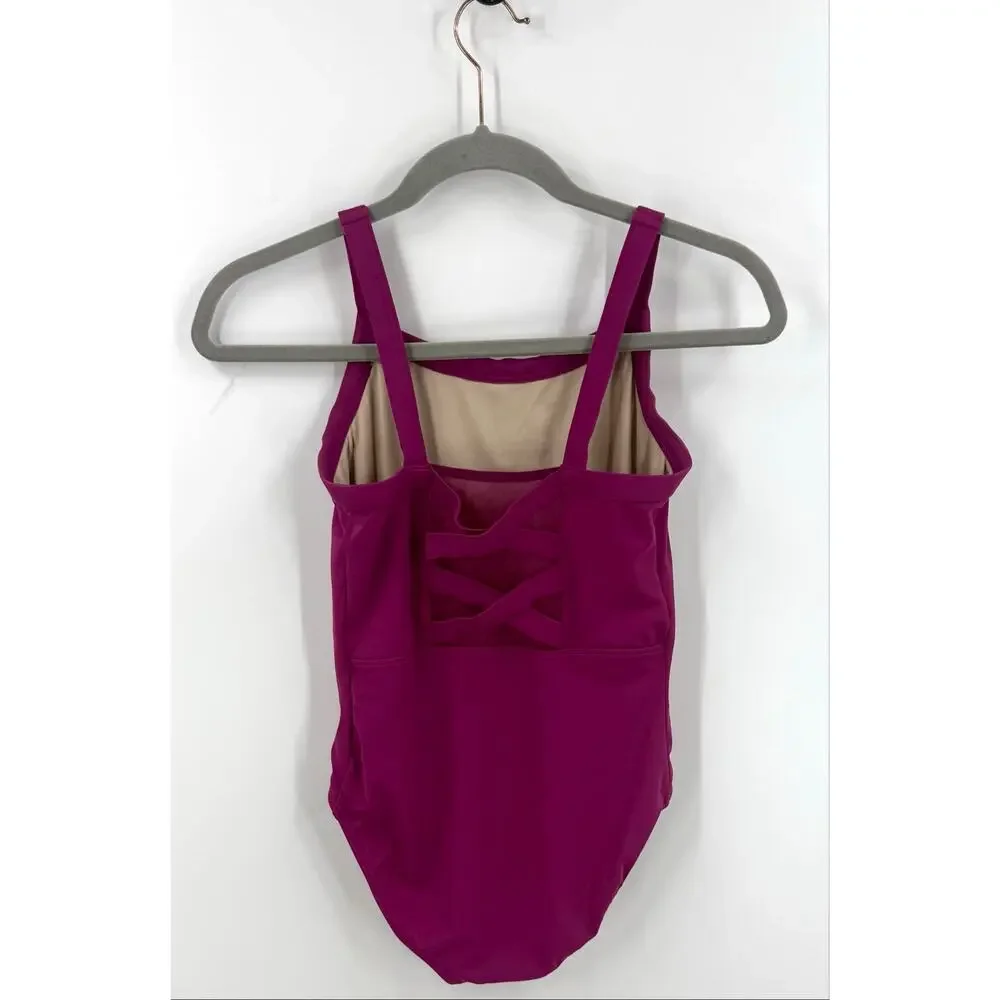 Balera Girls Dance Class Leotard Mulberry Pink Size LC Crisscross Back